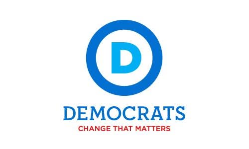 Color graphic with a large "D" in a circle and text below that says "Democrats: Change That Matters"