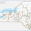 Map of New York State divided into counties and state Senate Districts